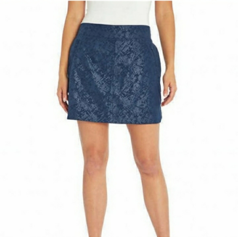 ORVIS Embossed Pull On Travel Skort Size XL Blue Shattered Glass Print N…